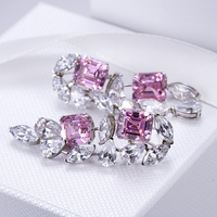 Damenohrring rosa Saphir 18K weißes Gold Asscher-Schnitt Lab-Großer Diamantenohrring