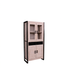 Meuble de salon en bois de style industriel avec portes en verre et tiroirs de rangement, design moderne pour l'ameublement de la maison - Product Image 1