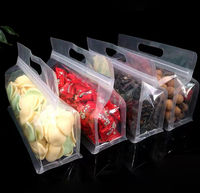 Sacs d'emballage en plastique transparent de qualité alimentaire à fond plat avec poignée et fermeture éclair pour snacks, café, bonbons et stockage alimentaire