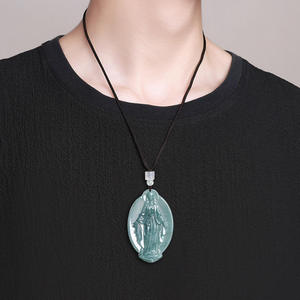 หยกเจไดต์สีน้ำเงินธรรมชาติ หยกเจไดต์รูปพระแม่มารี จี้หยกสำหรับคริสต์ศาสนา ของขวัญสำหรับทุกเพศทุกวัย พร้อมใบรับรองการประเมินคุณภาพ E050 - Product Image 4
