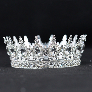 Tiara de diamantes de imitación grande redonda de estilo <span class=keywords><strong>baroco</strong></span>, accesorios para pastel, corona de diamantes de imitación para Navidad para decoración de flores o cabello - Product Image 4