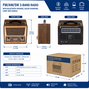 <span class=keywords><strong>Radio</strong></span> portable vintage en bois RAISENG R-2055BT, OEM d'usine, 3 bandes AM FM SW, lecteur MP3 USB TF, <span class=keywords><strong>radio</strong></span> rechargeable - Product Image 4