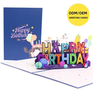 Winpsheng Factory Custom 3D Pop-Up Happy Birthday Card Musical Light Greeting Card With Paper Envelopes