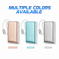 Mini Power Bank 10000mAh PD 20W avec câbles intégrés doubles, chargeur portable avec cordon, écran miroir, pack de charge d'urgence