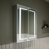 Kabinet Kamar Mandi LED Aluminium Persegi Panjang Modern Terbaru dengan Cermin Mandi Berlampu Sensor Gerak Bersertifikasi IP44 Standar AS