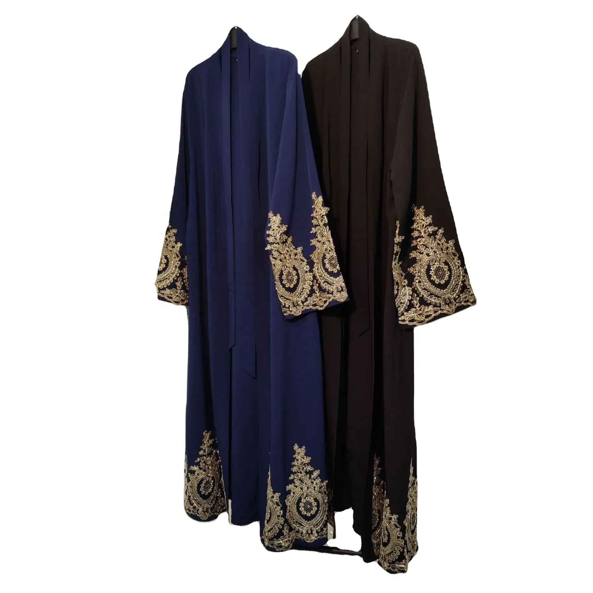 Muslim robe Middle East Dubai Europe and the United States lace splicing fashion cardigan Slim robe Dubai Abaya