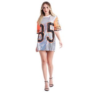 เสื้อปักเลื่อมรูปดาวห้าจุดสีดำทรงหลวมเสื้อยืดปักเลื่อมลายฮิปฮอปสีเงินสีส้ม85แบบดิจิทัล - Product Image 2