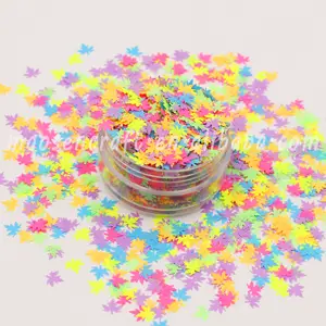 Bulk Günstige Regenbogen Neon Konfetti Lösungsmittel beständige Ahornblätter geformt Glitter für Harz Epoxy