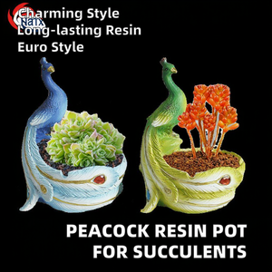Pot de fleurs créatif au design européen, en résine avec revêtement PE, motif paon de dessin animé, durable, mignon, pour décoration intérieure, <span class=keywords><strong>balcon</strong></span>, jardin, <span class=keywords><strong>idée</strong></span> cadeau, pour plantes succulentes - Product Image 6