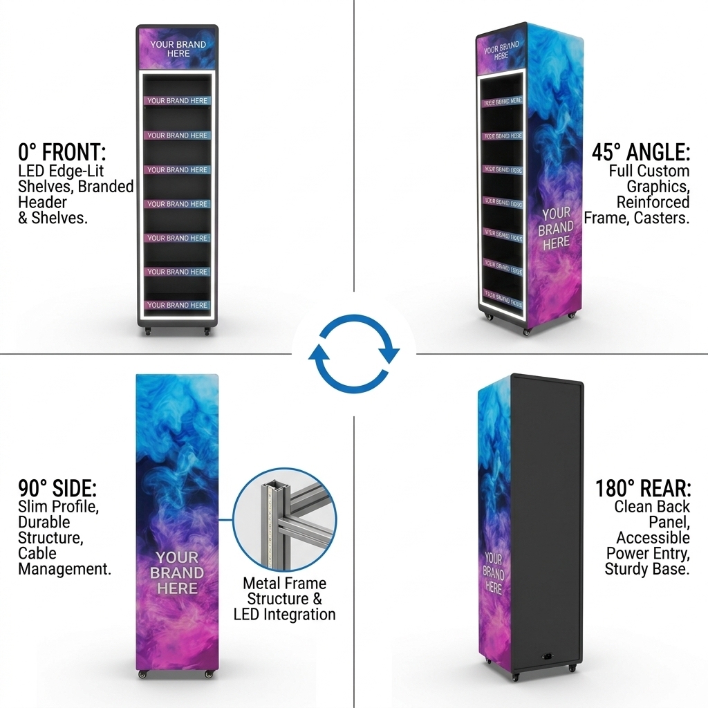 Custom Metal Floor Standing Cigarette Display Stand Tobacco Retail Display Rack With LED Light & Logo for Smoke Shop — view 3