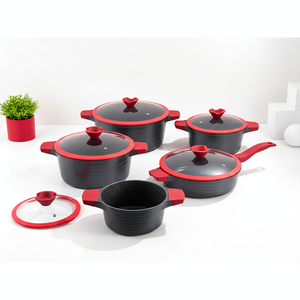 Ensemble de 10 casseroles et poêles antiadhésives en aluminium moulé sous pression avec fond à <span class=keywords><strong>induction</strong></span>, revêtement granit, directement de l'usine - Product Image 1