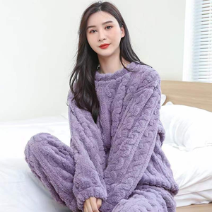 Set <span class=keywords><strong>Pigiama</strong></span> Invernale da <span class=keywords><strong>Donna</strong></span> in Pile Corallo, Abbigliamento Termico Spesso, Morbido Completo da Notte in Tinta Unita, 2 Pezzi - Product Image 5