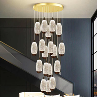 Suspension d'escalier moderne en aluminium clair et rond Lustre en cristal E26 avec installation suspendue
