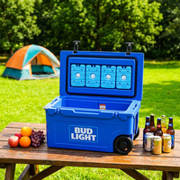 Glacière de pêche extérieure moderne et portable de haute qualité 55QT en PE, étanche, réutilisable, avec maintien de la glace pendant 7 jours, pour le stockage de canettes de vin rayées