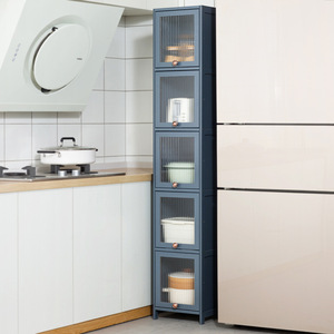 Armario estrecho de cocina de 5 niveles con puertas de vidrio para platos, ollas y sartenes, diseño moderno. - Product Image 3