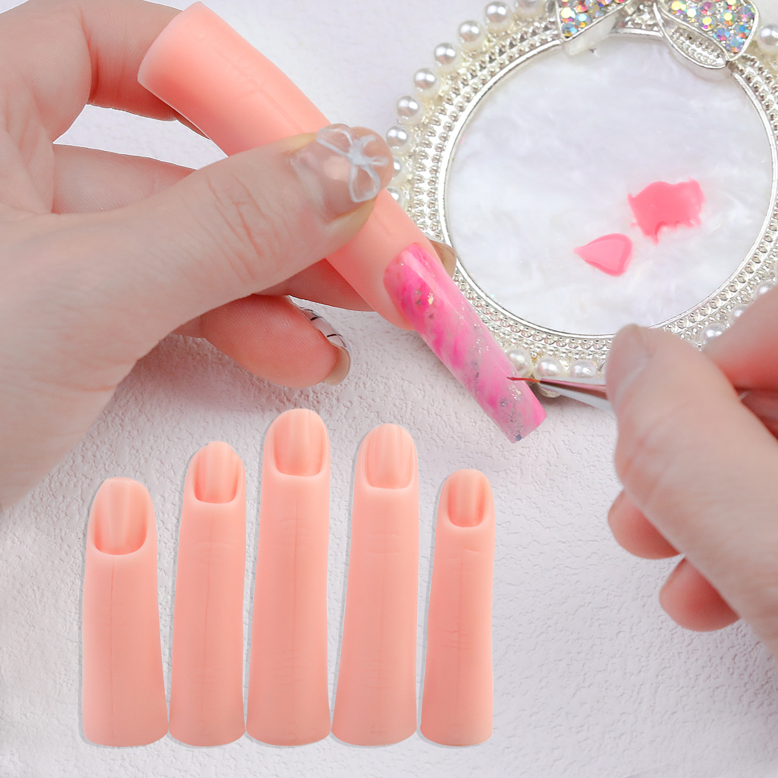 Misscheering Nail Art Training Hand False Finger Nail Tips Manicure Wholesale Practice Model Nail Display Silicone Finger