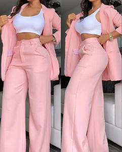 Bestseller Candy Color Long Sleeve Wide Leg Pants Summer Women <b>Blazers</b> Suits <b>Set</b> Fashion - Product Image 3