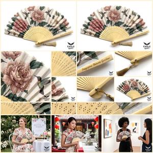 พัดไม้ไผ่พับได้ลายแมลงปอ งานฝีมือพิมพ์ลายศิลปะพื้นบ้าน ทนทาน พร้อมโครงไม้ไผ่ เหมาะสำหรับเป็นของขวัญทางธุรกิจ - Product Image 2