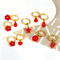 Pendientes de Aro con Forma de Corazón Rojo Personalizados, Pendientes de Acero Inoxidable con Baño de Oro de 18K, Pendientes de Esmalte Mini para Niños
