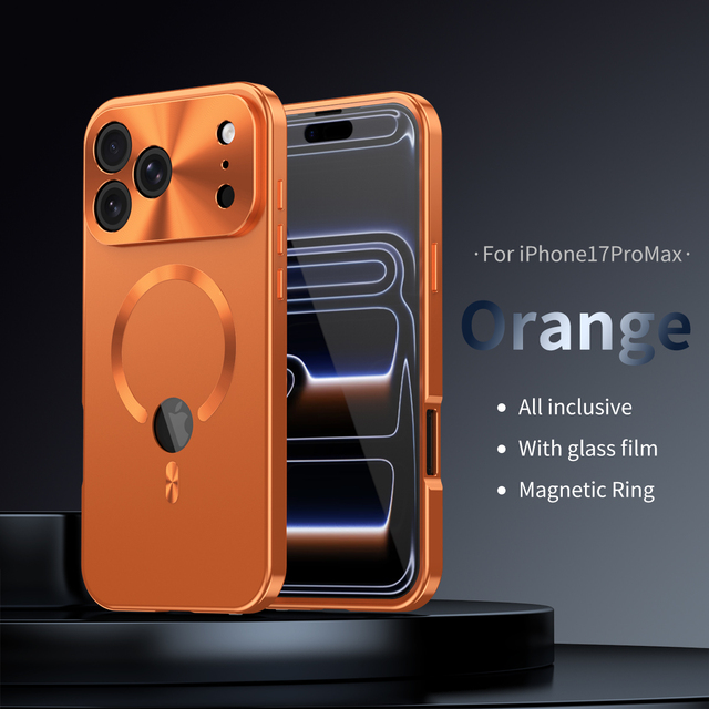 Original Full Protection HD Screen Magnetic Phone Cases for iPhone 12 13 14 15 16 17 Pro Max With Logo Hole Metal Frame Cover
