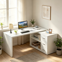 Bureau d'angle modulable en L pour villa, design moderne, en bois, avec 3 tiroirs pour rangement