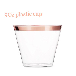 50 paquets, vente en gros d'usine bon marché 9 oz plastique transparent or <span class=keywords><strong>rose</strong></span> tasses à bords fantaisie jetables pour mariage tasses de fête élégantes - Product Image 1