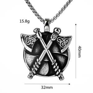 Collar de Acero Inoxidable con Colgante de Hacha Vikinga y Escudo, Estilo Nórdico, para Hombre, Joyería de Regalo - Product Image 5