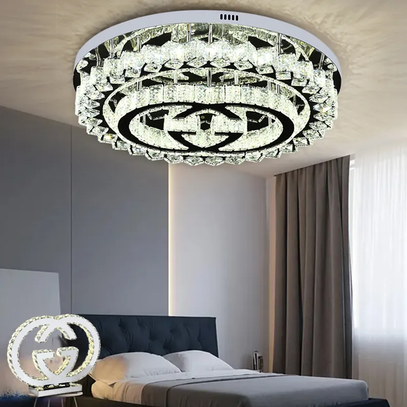 Modern 70-100W Stainless Steel Crystal Led Ceiling Light