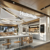 Ensemble de meubles en bois sur mesure, comptoir de bar, vitrine, table et chaises de restaurant, solution complète pour la décoration de café