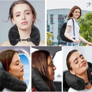 Almohada de viaje en forma de U, 28x26x14cm, soporte suave de felpa para el cuello, para dormir en avión y coche - Product Image 1