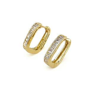 Orecchini a Cerchio Dorati da Donna con Diamanti Taglio Principessa, Montatura a Canale, Placcati in Oro 18K, in Lega di Zinco, Classici per Uso Quotidiano - Product Image 1