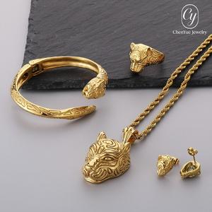 CY Unique - Ensemble de 4 bijoux en acier inoxydable de style chinois avec tête de tigre - Ensemble de bagues créatives pour hommes - Signe du zodiaque - Hip-Hop - Tigre - Product Image 1