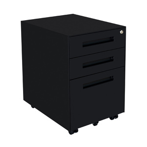 Hoạt động đen kim loại Tủ hồ sơ di động ba ngăn kéo tủ hồ sơ dưới bàn lưu trữ di động thép Tủ hồ sơ di động thấp - Product Image 1