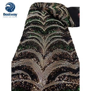 Bestway noir broderie dentelle tissu perles avec paillettes <span class=keywords><strong>afrique</strong></span> dentelle brodé maille dentelle tissu pour la fête - Product Image 4