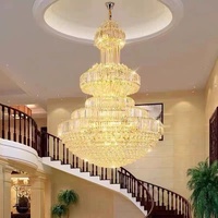 Hauteur réglable maison Villa lustre en cristal grand salon rotatif Double couche creux escalier maison Villa cristal