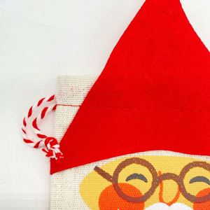 Bolsa de Lino Navideña con Cordón, de Algodón Cosido, para Empacar Dulces Navideños, Pulseras y Ropa, con Estampado de Santa Claus - Product Image 2