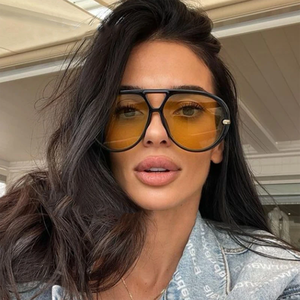 Lunettes de soleil oversize de luxe pour femme, style pilote punk, double pont creux, noir et jaune, en métal, collection 2026 - Product Image 2