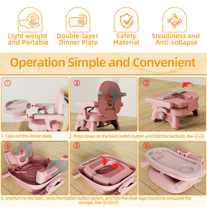 Set Kursi Booster Bayi Lipat Portabel Plastik dengan Logo Kustom dan Sabuk Pengaman untuk Usia 0-12 Bulan, Penggunaan di Ruang Tamu - Product Image 6