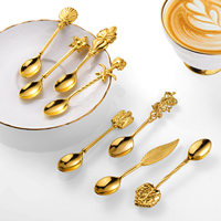 Ensemble de mini cuillères à café, thé et dessert créatives en acier inoxydable plaqué or avec manche long courbé pour fêtes et cuisine