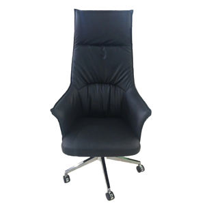 Chaise de bureau exécutive pivotante en cuir noir de luxe moderne avec fonction massage, fournie directement par l'usine - Product Image 5