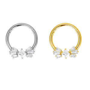 Hot Segment <b>Ring</b> Punk Style ASTM F136 Titanium Body Jewelry for Women & Children's with Asscher Cut CZ and Zircon Main Stone - Product Image 1