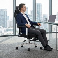 Chaise de bureau moderne, confortable, ergonomique, inclinable et pivotante, en maille grise, avec repose-pieds
