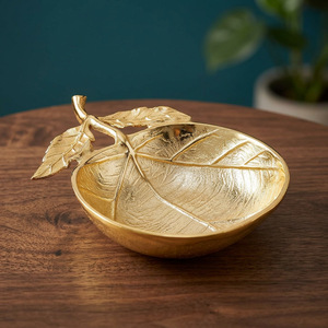 Luxury Gold Leaf Shape Aluminum Serving <b>Bowl</b> Decorative Metal Dessert Dish for Home Party Wedding Fruit Snacks Tableware Centerp - Product Image 3