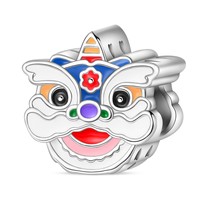 Nouveau modèle de pendentifs porte-bonheur en zircon, style chinois du Nouvel An, danse du lion, accessoire DIY pour bracelet, plaqué cuivre argenté