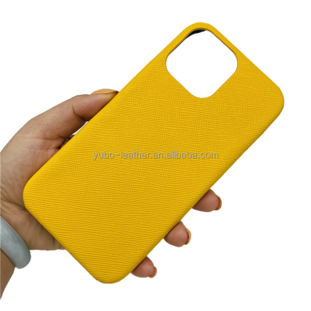 For 15 Pro Max Luxury Saffiano Natural Leather Shockproof Phone Case