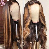 FH Direct vente en gros bon Volume 13x4 dentelle transparente perruque de cheveux humains surbrillance couleur vague de corps dentelle avant perruque prête à expédier