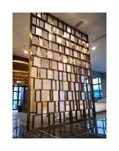 New antique restaurant yellow bronze aluminum solid plate laser engraving metal screen partition