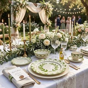 <span class=keywords><strong>Platos</strong></span> de Cerámica Pintados a Mano Estilo Mediterráneo, Vajilla Romántica de Porcelana Vintage, Plato para Servir Ensaladas, Frutas y Postres para Catering - Product Image 2