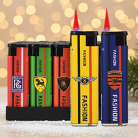 Briquet à cigare en plastique coupe-vent en gros, créatif et personnalisé, pour cigarettes, à flamme directe au butane, rechargeable et portable