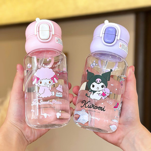 Bouteille d'eau Sanrio My Melody Kuromi 500 ml, gobelet en plastique avec paille pour enfants et étudiants, avec couvercle et poignée - Product Image 1